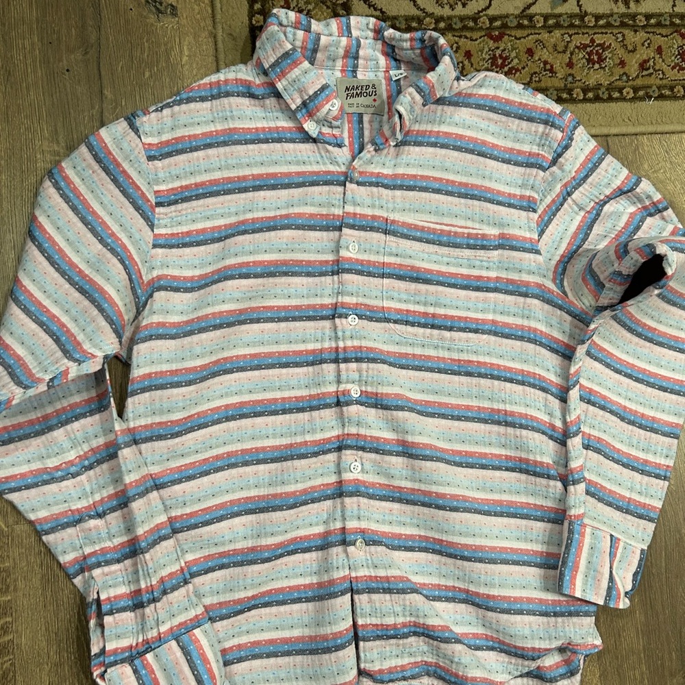 Naked & Famous Denim Multicolor Striped Casual Button Down Shirt